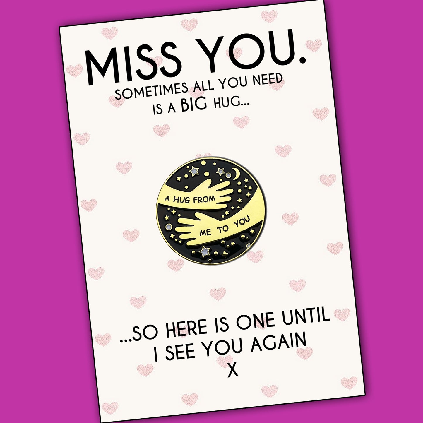Miss You Pocket Hug Pin Badges & Personalised Message Cards