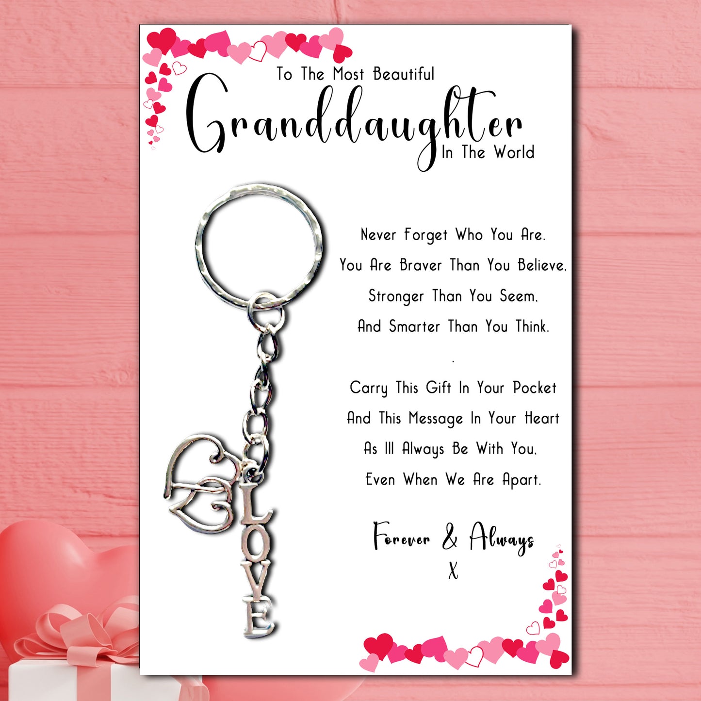 Beautiful Granddaughter Love & Heart Keyrings