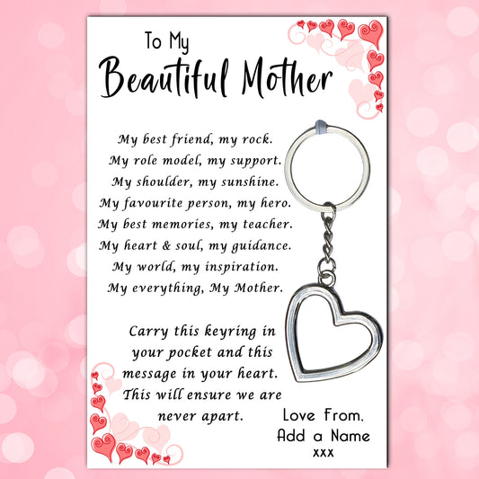Beautiful Mother Keyrings & Personalised Cards