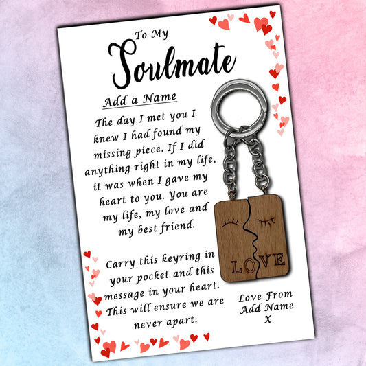 Set of Love Keyrings & Personalised Soulmate Cards