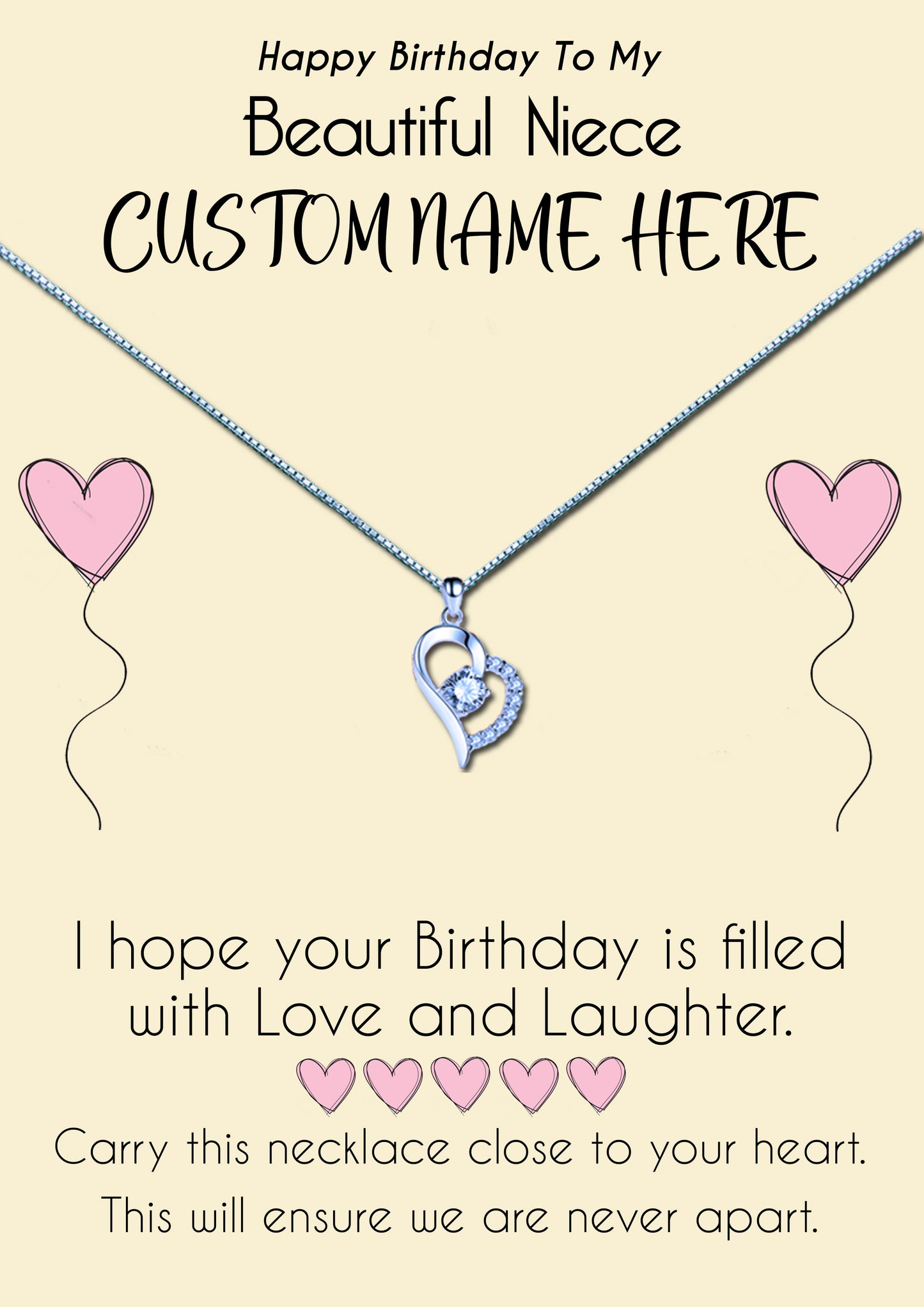 Beautiful Niece Personalised Birthday Message Necklaces