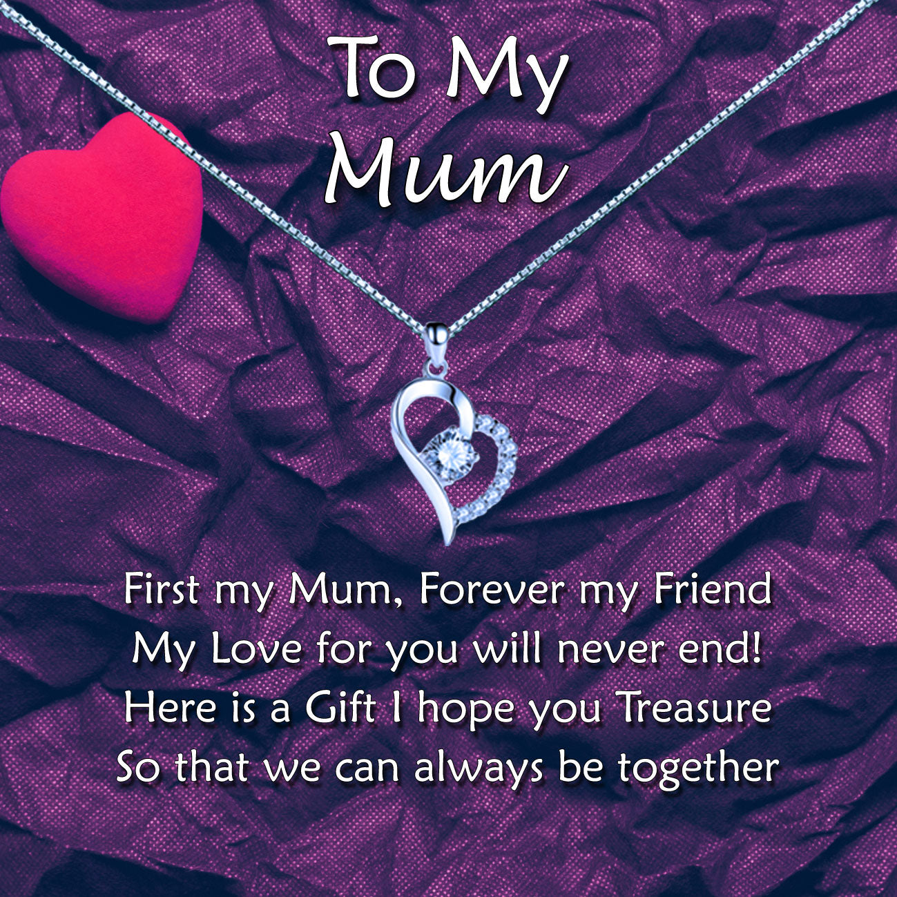 To My Mother - Purple Pink Heart Message Necklace