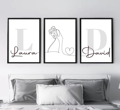 Set of 3 Couples Initials Personalised Prints