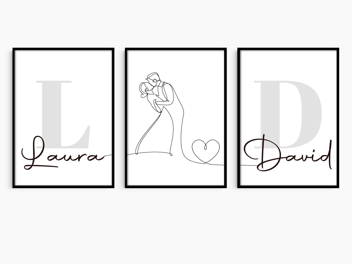 Set of 3 Couples Initials Personalised Prints