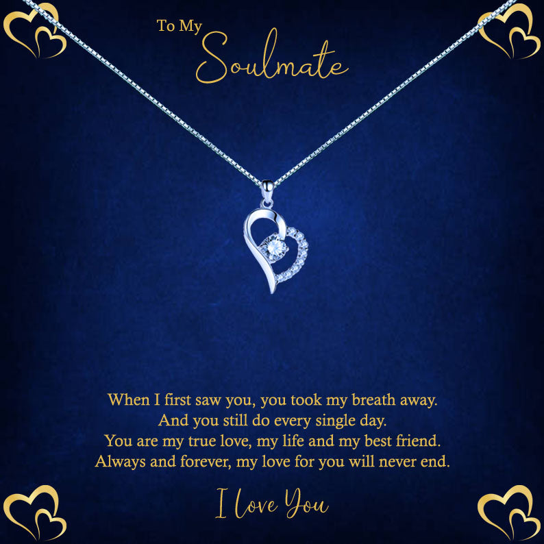 To My Soulmate - Royal Blue Gold Hearts Message Necklace