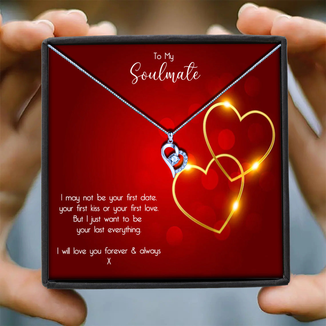 To My Soulmate - Romantic Red Gold Heart Message Necklace