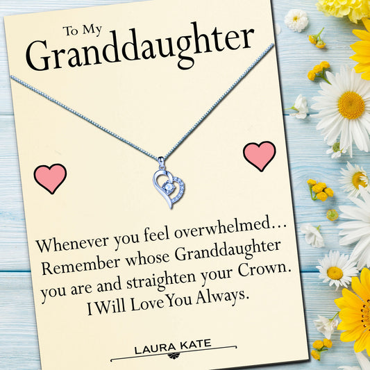 Granddaughter Heart Necklaces - Straighten Your Crown Message