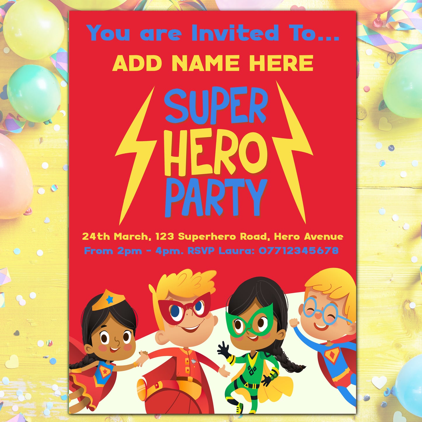 Super Hero Birthday Party Invitations