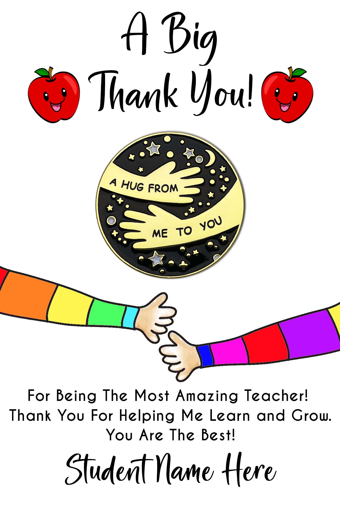 Thank You Teacher Pocket Hug Pin Badges & Message Cards