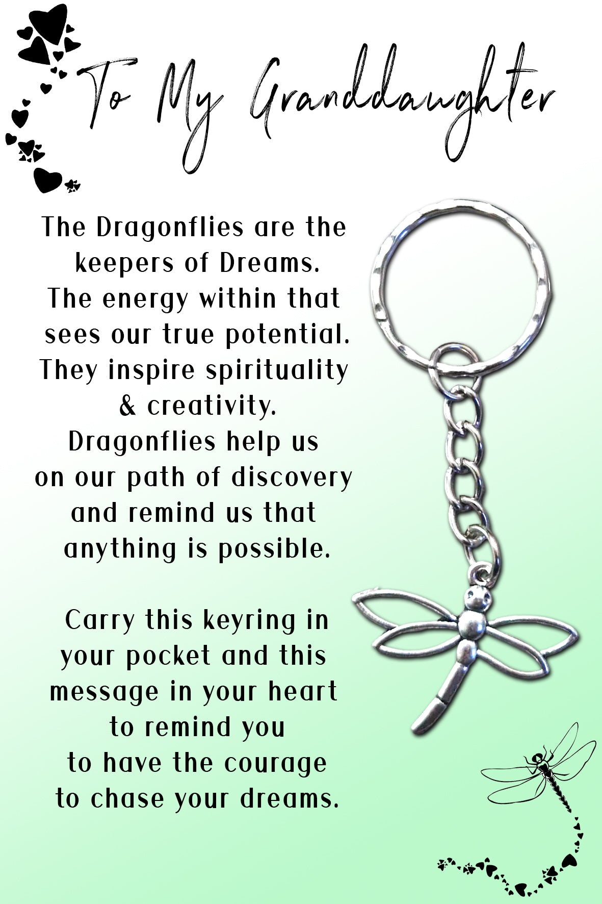 Granddaughter Dragonfly Keyring & Personalised Message Card