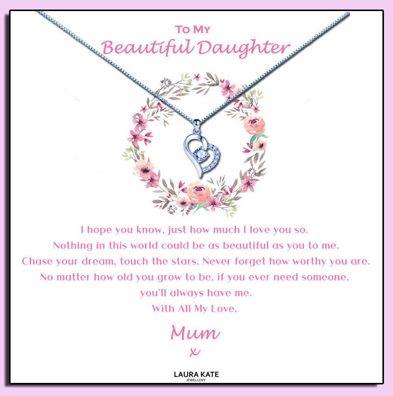 Beautiful Daughter - Floral Ring Message Necklace