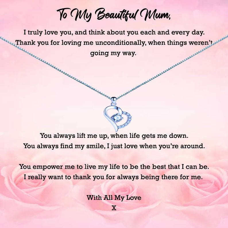 Beautiful Mother - Pink Roses Message Necklace