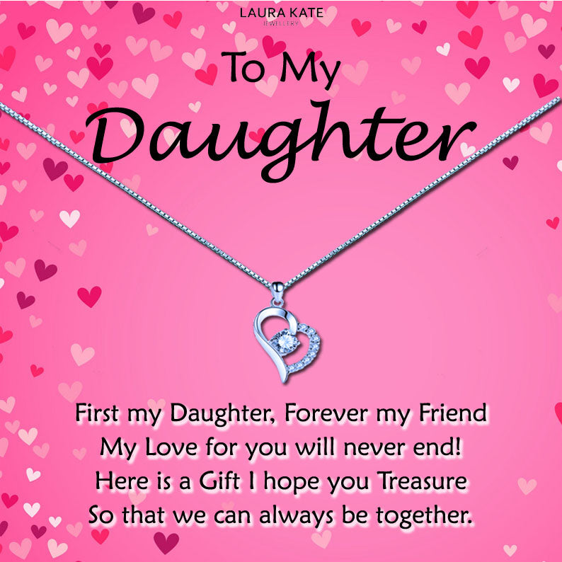 To My Daughter - Pink Hearts Message Necklaces