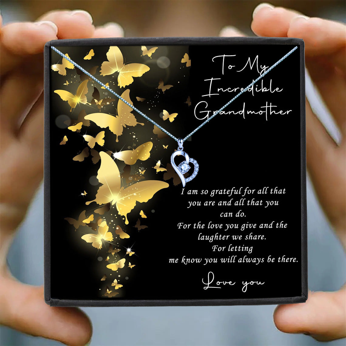 Incredible Grandmother - Gold Butterflies Message Necklace