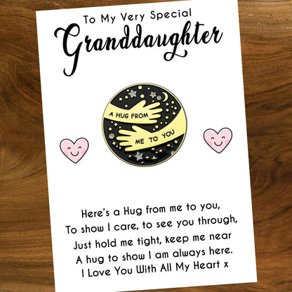 Pocket Hug Pin Badges With Very Special Granddaughter Heart Message Cards