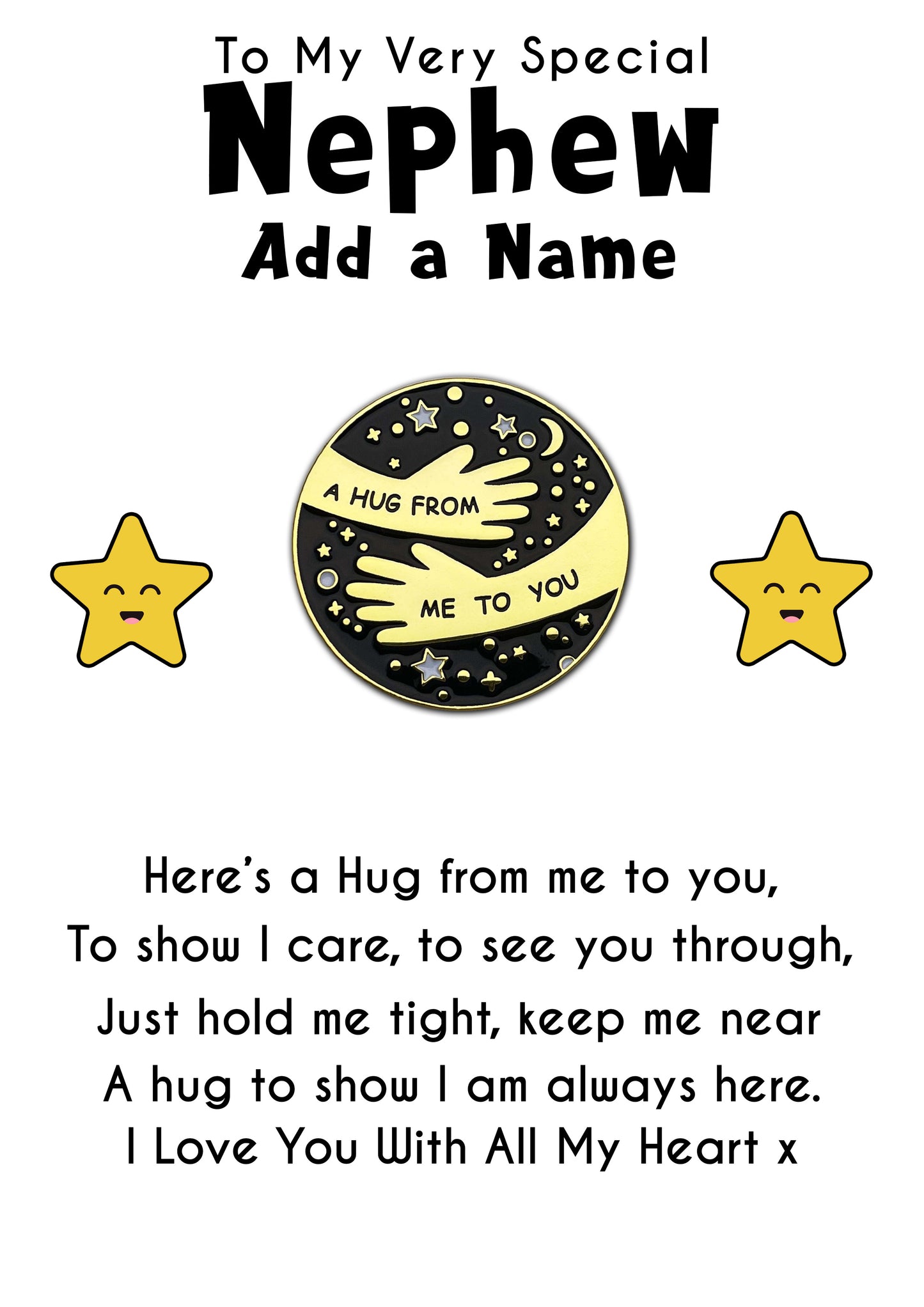 Pocket Hug Pin Badges With Very Special Nephew Star Message Cards