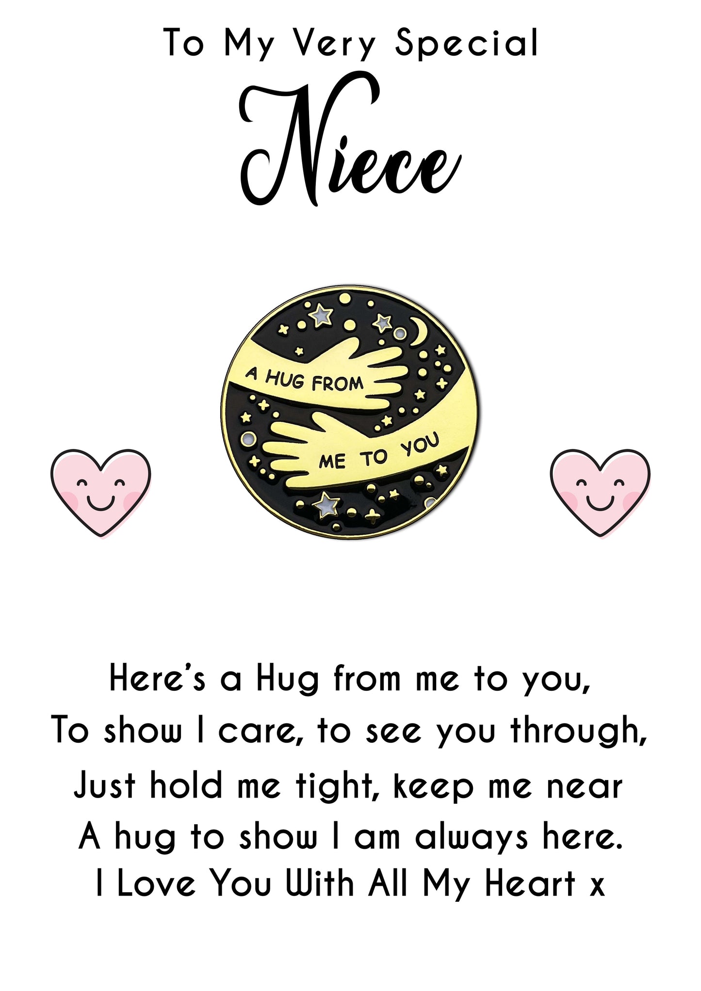 Pocket Hug Pin Badges With Very Special Niece Heart Message Cards
