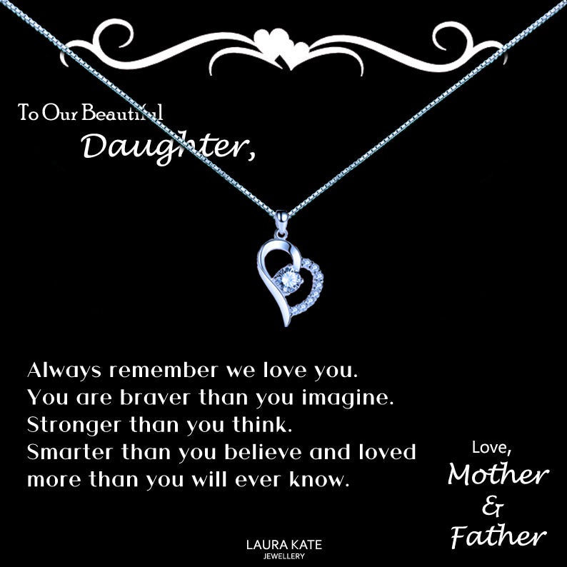 To Our Beautiful Daughter - Heart Top border Message Necklaces