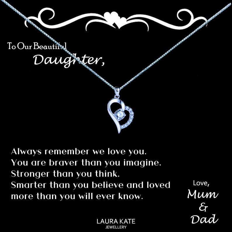 To Our Beautiful Daughter - Heart Top border Message Necklaces