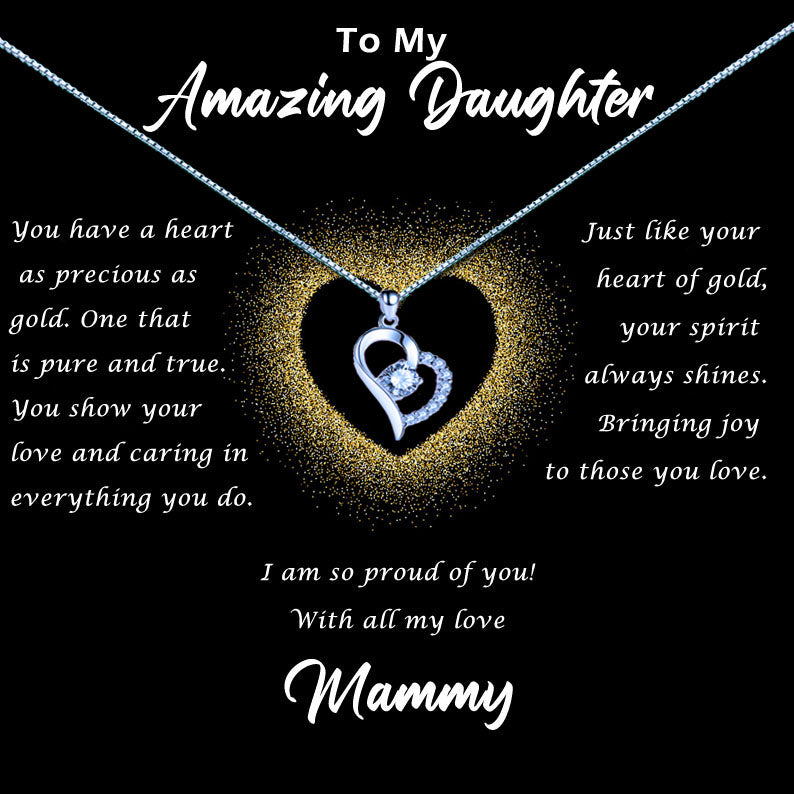 Amazing Daughter - Gold Glitter Heart Message Necklace