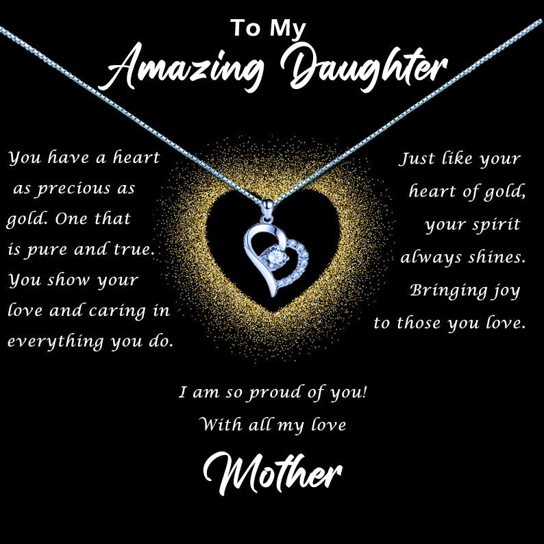 Amazing Daughter - Gold Glitter Heart Message Necklace