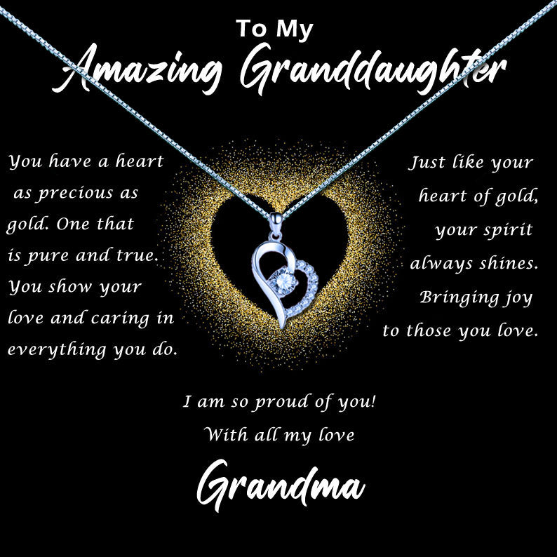 Amazing Granddaughter - Glitter Gold Heart Message Necklace