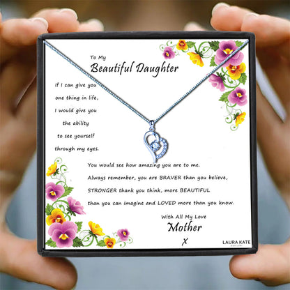 Beautiful Daughter - Colourful Floral Border Message Necklace