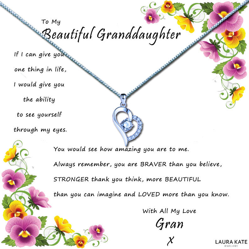 Beautiful Granddaughter - Floral Corners Message Necklace