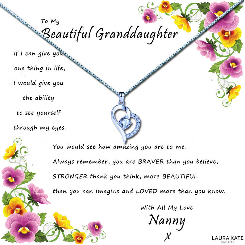 Beautiful Granddaughter - Floral Corners Message Necklace