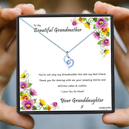 Beautiful Grandmother - Colourful Floral Border Message Necklace