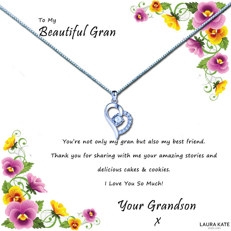 Beautiful Grandmother - Colourful Floral Border Message Necklace