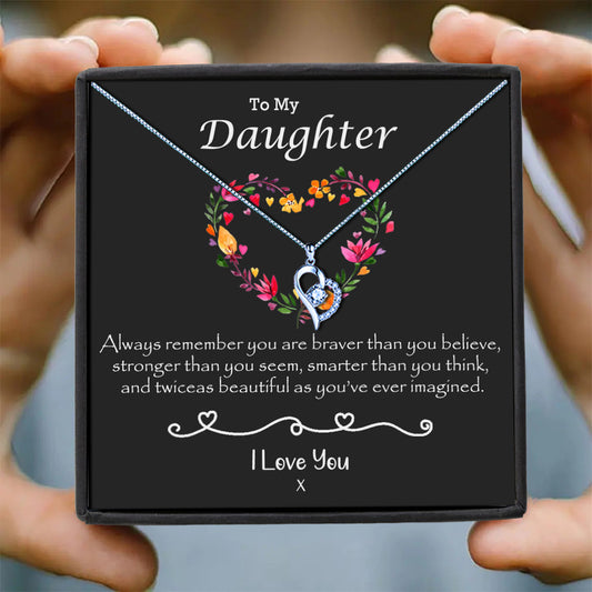 To My Daughter - Floral Heart Message Necklaces