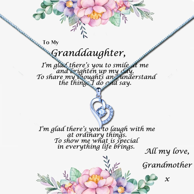 To My Granddaughter - Floral Border Message Necklace