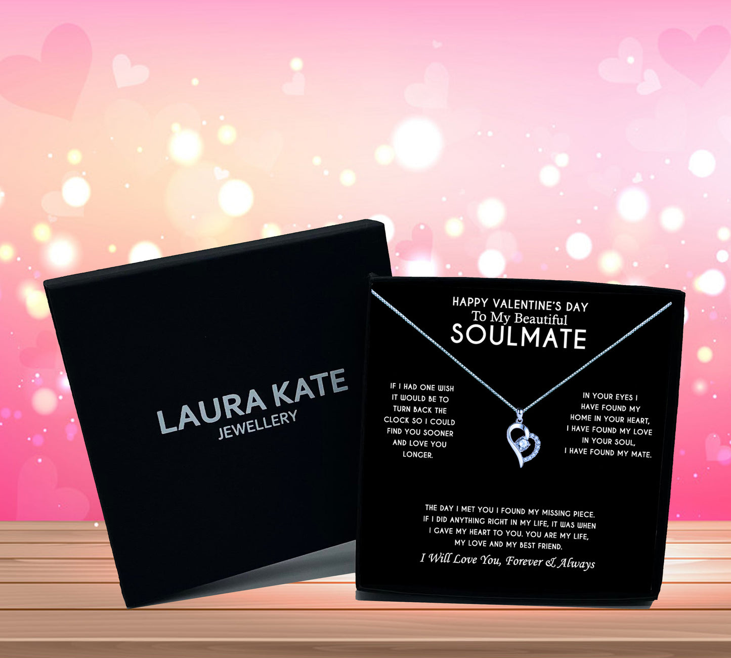 Valentine's Day Soulmate Heart Shaped Necklace & Message Jewellery Box