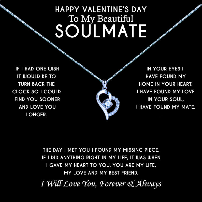 Valentine's Day Soulmate Heart Shaped Necklace & Message Jewellery Box