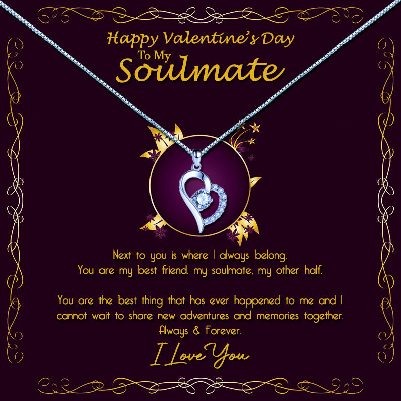 Valentine's Day Soulmate Heart Shaped Necklace & Elegant Purple and Gold Message Jewellery Box