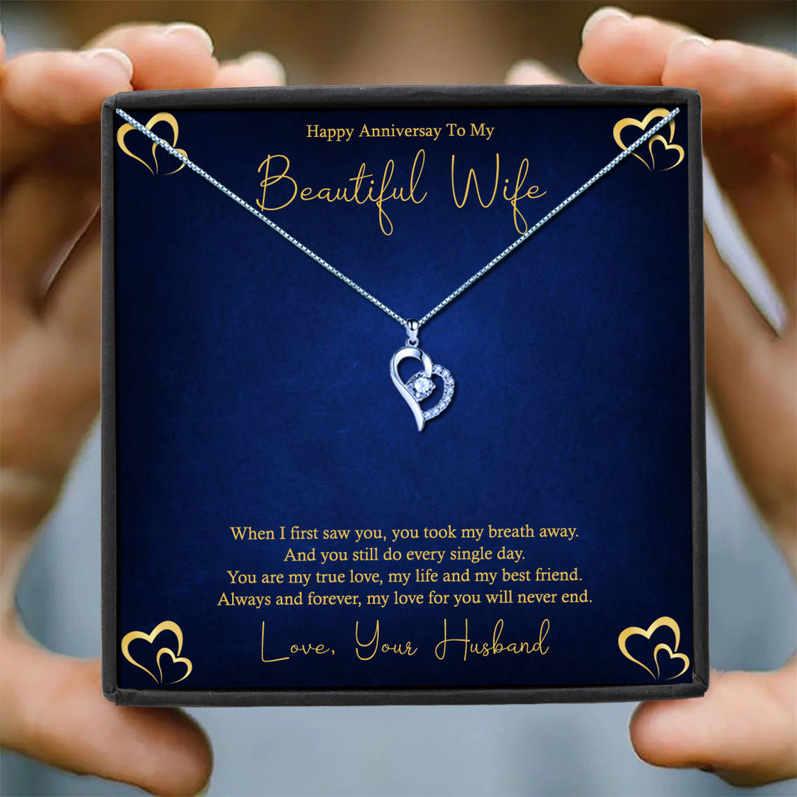 Beautiful Wife Gold Hearts Message Necklaces