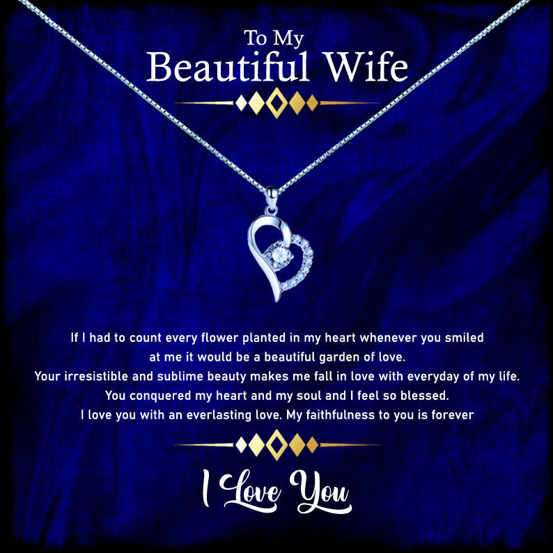 To My Beautiful Wife - Elegant Blue Message Necklace