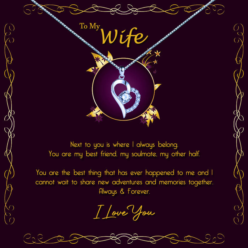 To My Wife - Elegant Purple Gold Message Necklace