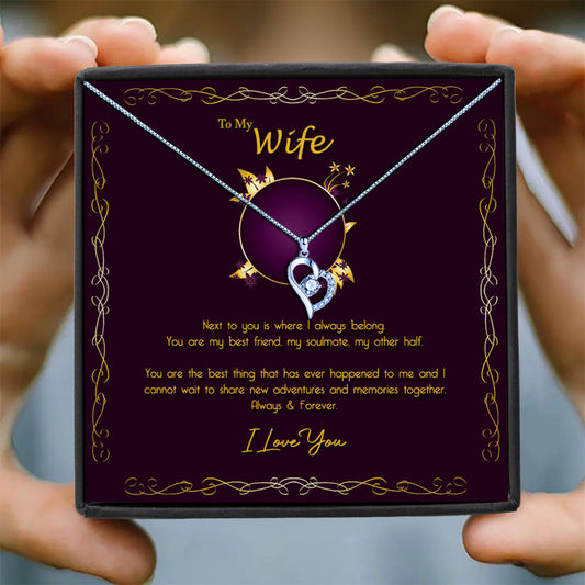 To My Wife - Elegant Purple Gold Message Necklace