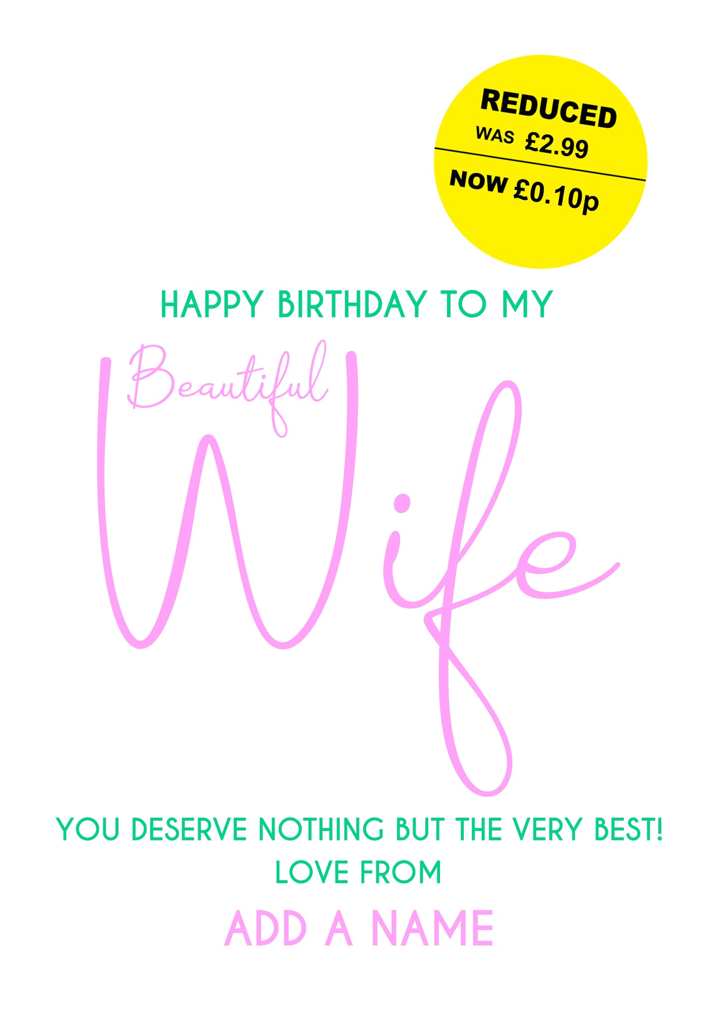 Reduced Price Wife Birthday Card