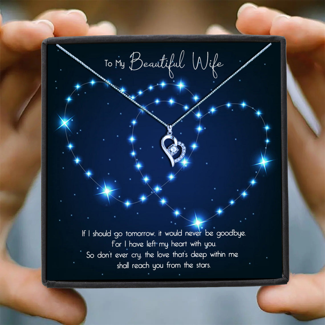To My Beautiful Wife - Star Hearts Message Necklace