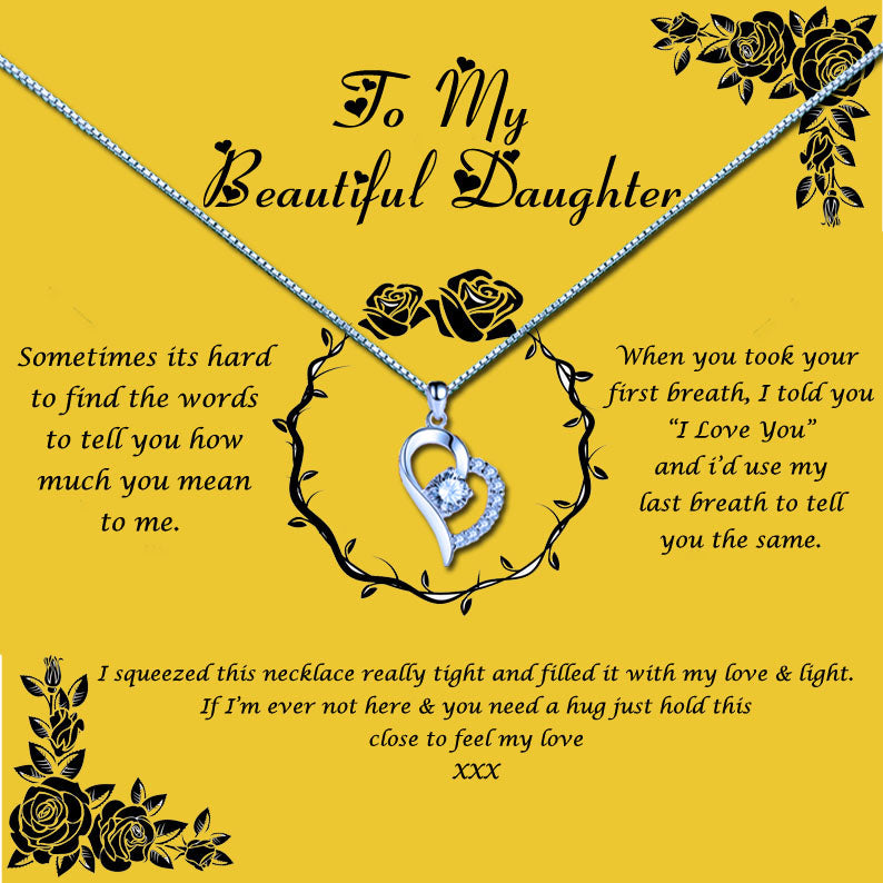 Beautiful Daughter - Gold Black Rose Message Necklace