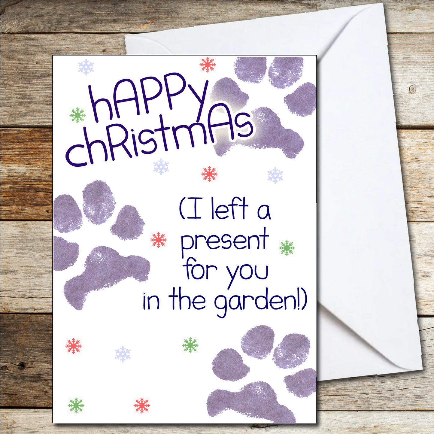 Christmas Card for Dog Lovers, Left a Present in the Garden A5