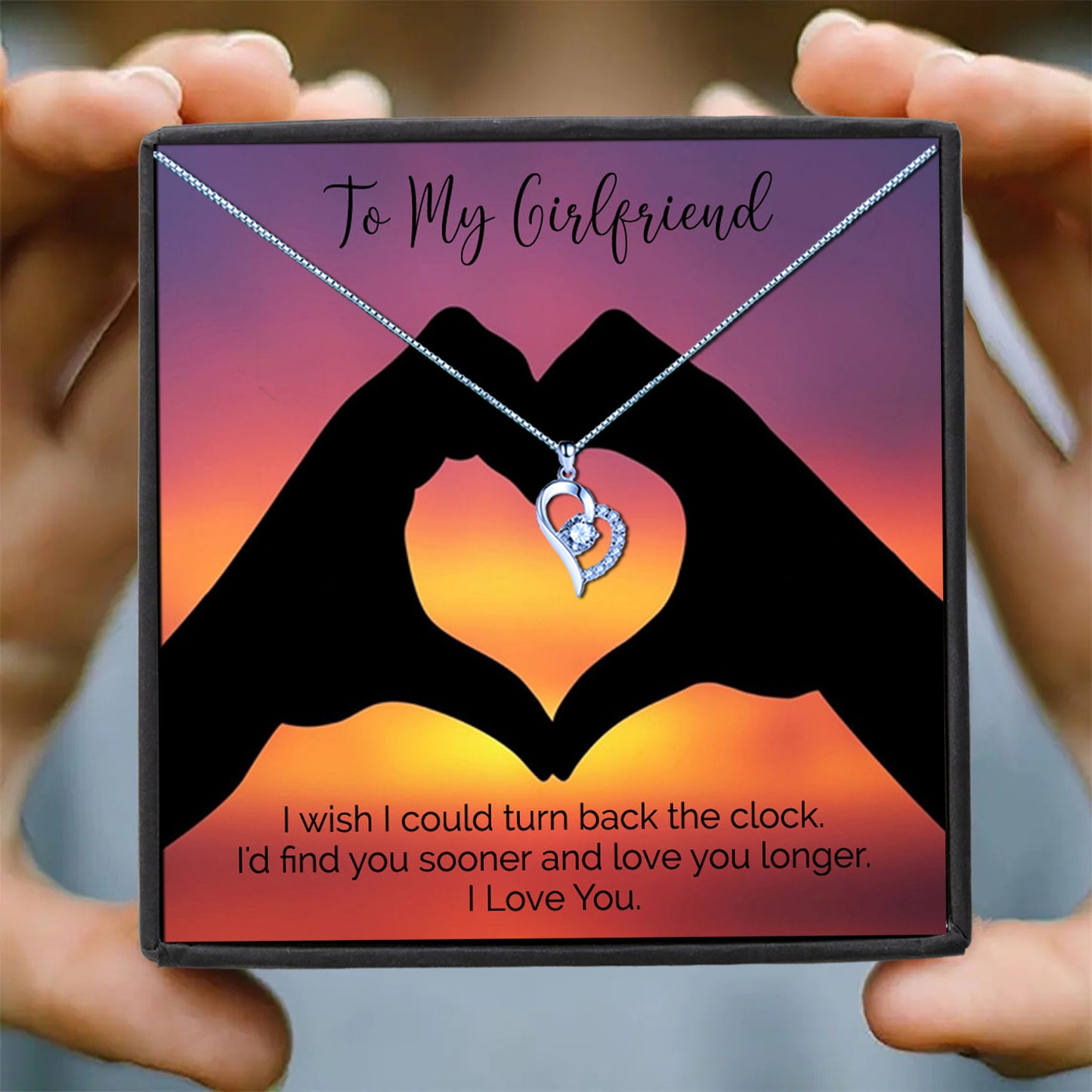 To My Girlfriend - Sunset Heart Message Necklaces